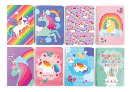 2 Mini Libretas Al Azar Diseño Unicornios De Bolsillo