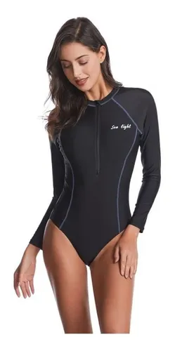 Vestido De Baño Enterizo Manga Larga Tipo Body Surf Mujer