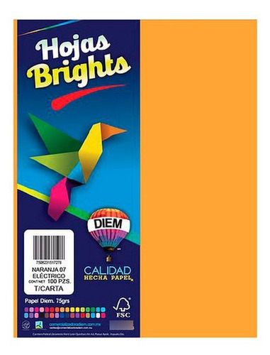 Hoja De Papel Diem Brights Naranja Electrico 07 Neon T/carta