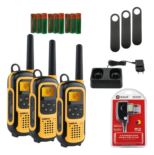 Kit 3 Radio Comunicador Pilha Clip Dotcell V8 Rc41000/4102 Bandas De Freqüência Uhf Cor Preto E Amarelo