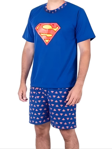 Pijama Curto Adulto Masculino Personagem Camisa Short Heróis