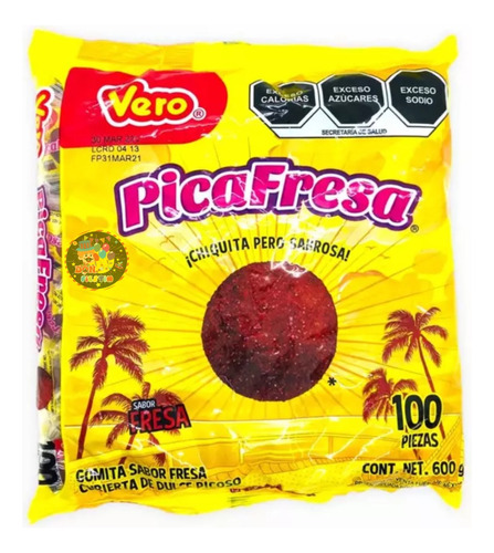 Vero Pica Fresa Goma Sabor Fresa Individual Dulce 100 Pz