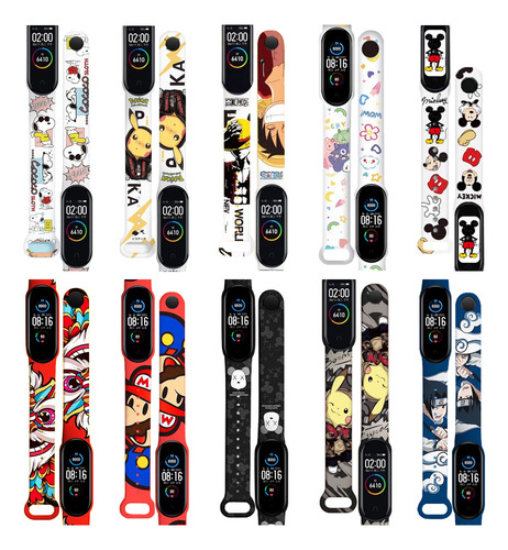 10pcs Para Xiaomi Band Correa Con Estampado Dibujos Animados