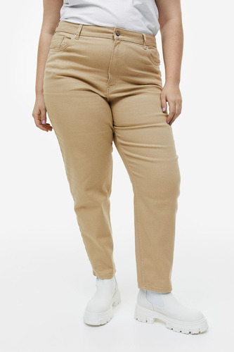 Pantalón Jean H & M Mom Loose Fit Beige Plus Size