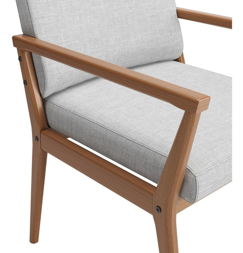 Poltrona Tip Com Base De Madeira No Linho Cinza