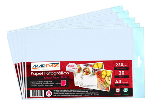 Papel Foto Dupla Face 230g A4 210x297mm Marpax 300fls