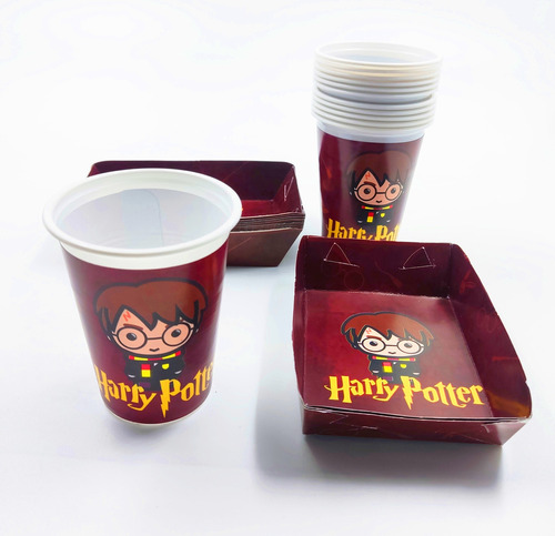 Kit 12 Vasos 12 Platos Decorativos Harry Potter