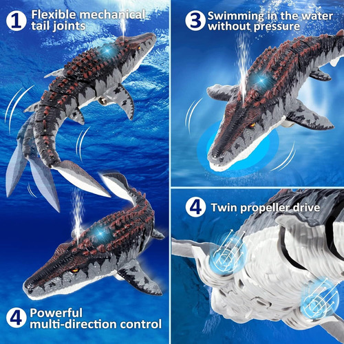 Juguete De Mosasaurus,dinosaurio Rc Con Luz Y Agua Rociadora