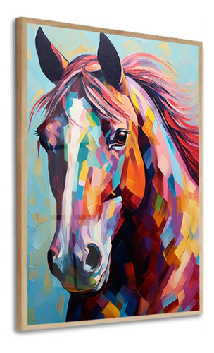 Quadro Decorativo Pôster Moderno Cavalo Colorido Com Vidro