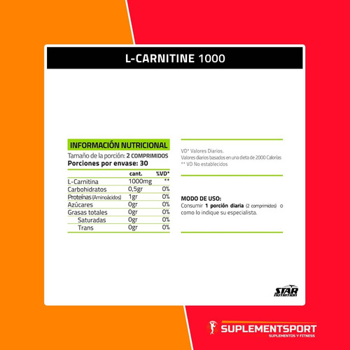 Imagen 3 de 7 de L-carnitine X 60 Comp Star Nutrition