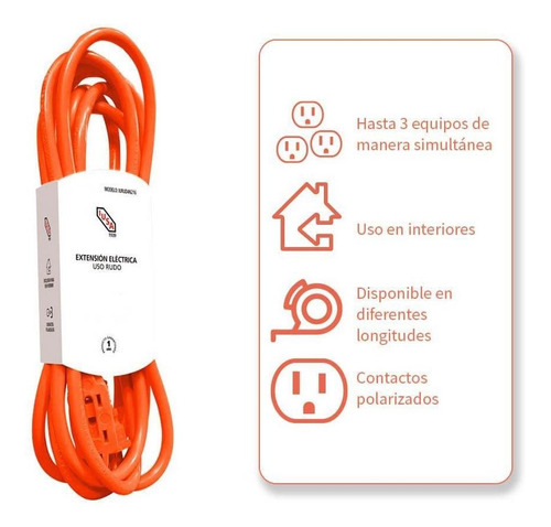 Imagen 3 de 8 de Extensión Eléctrica De Uso Rudo Con Fajilla, 2x16 Awg 4 M