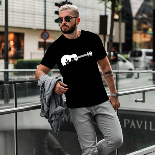 Imagen 5 de 6 de Remera Negra Guitarra Música Hombre Mujer Niños Algodón