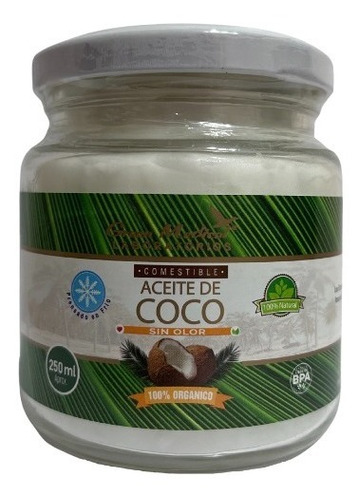 Aceite De Coco 250ml - 100% Orgánico, Sin Olor, Comestible