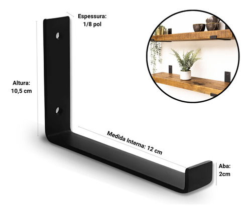 6 Peças Mão Francesa Invertida 12cm Reforçada
