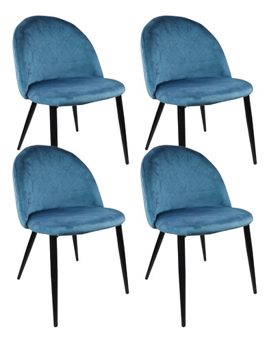 Silla Comedor Living Pana Lira Colores Minimalista X4 Estructura De La Silla Negro Asiento Azul Marino Diseño De La Tela Tela Pana