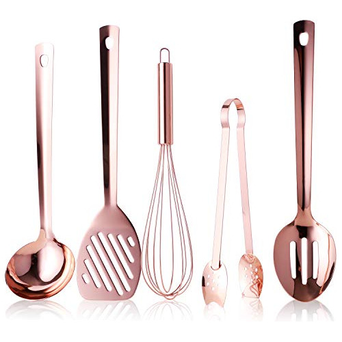 Paquete De 5 Utensilios De Cocina De Oro Rosa: Cucharó...