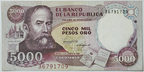 Billete 5000 Pesos 05/ago/1986 Colombia Au