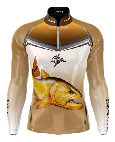 Camisa De Pesca Linha Pró Sa3fishing Dourado Proteção Uv50+
