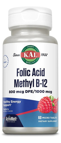 Kal | Folic Acid Methyl B-12 | 800mcg | 60 Tabts | Raspberry