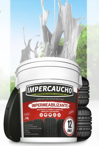 Impermeabilizante Impercaucho Cubeta Aplicacion Para Techo 12 Años 19 Litros Color Blanco