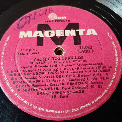 Sin Tapa Disco Eduardo Ferri Organo Valsecitos Criollos T0