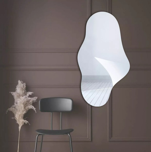 Espejo 50x70 Moderno Asimétrico Irregular De Pared Luz Led Marco Sin Marco