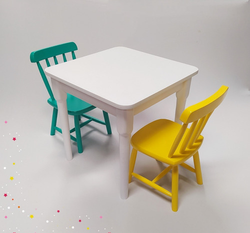 Imagem 1 de 10 de Mesa Infantil Colorida De Madeira Com 2 Cadeiras Espanha 