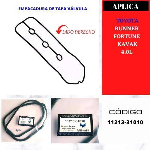 Empacadura De Tapa Válvulas Toyota Runner Fortune Kavak 4.0l