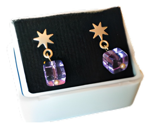 Aretes Colgantes De Estrella Con Cristal | Plata/ag .925