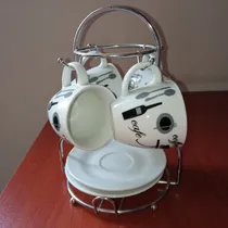 Comprar Juego De Tazas Pequeñas Cafe 4 Tazas  2 Platos Organizador