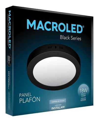 Imagen 1 de 4 de Macroled Panel Plafón Redondo Led 18w Frío Black Npr18