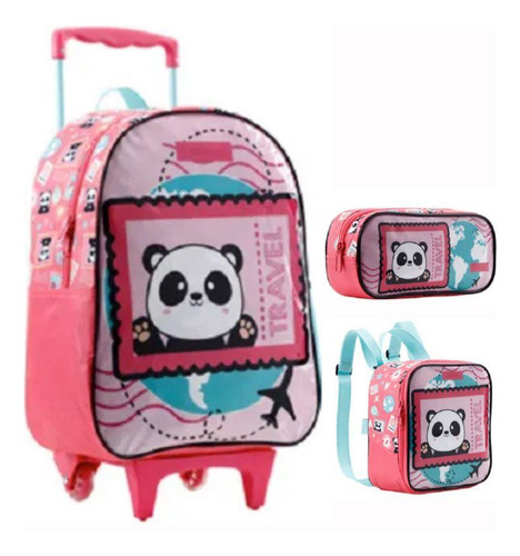 Kit Mochila + Lancheira + Estojo Panda Xeryus - Infantil