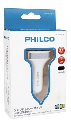 Cargador Auto Doble Usb Pantalla Led Philco / Tecnocenter