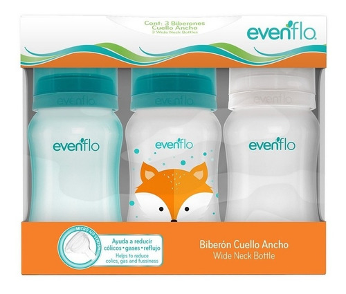 Paq 3 Biberones Evenflo 1121 270ml/9oz 3-12m Cuello Ancho