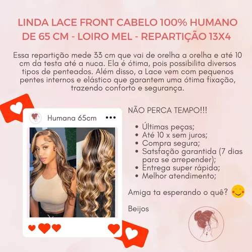 Linda Peruca Front Lace 13x4 100% Cabelo Humano Liso Ruivo 65 Cm