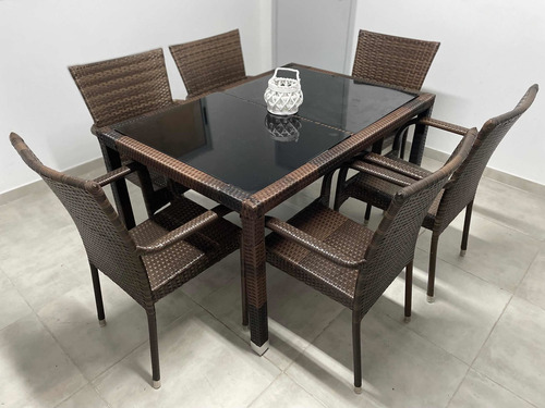 Juego De Jardin O Exterior Simil Rattan 6 Sillas + 1 Mesa