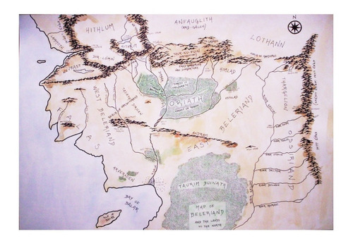 Imagen 1 de 4 de Lámina Lord Of The Rings Mapa Tierra Media Pintado A Mano