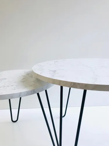 Mesa Arrime Nido Ratona Redonda Set X2 Simil Marmol Carrara