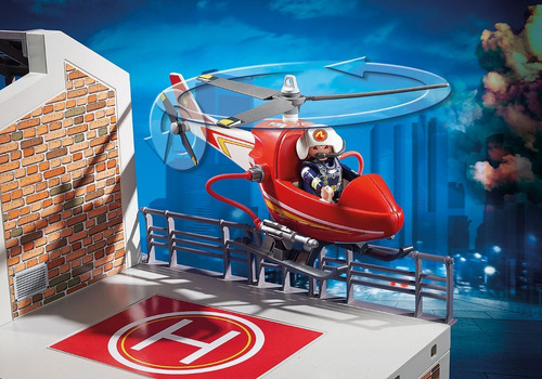 Imagen 5 de 10 de Estacion De Bomberos Playmobil Con Helicoptero - 9462