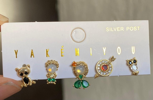 Set De 5 Aretes De Merida Valiente En Chapa Oro 18k