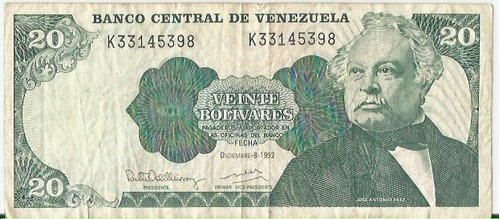 !!! Billete Venezuela 20 Bolivares 1992 Imperdible !!!!