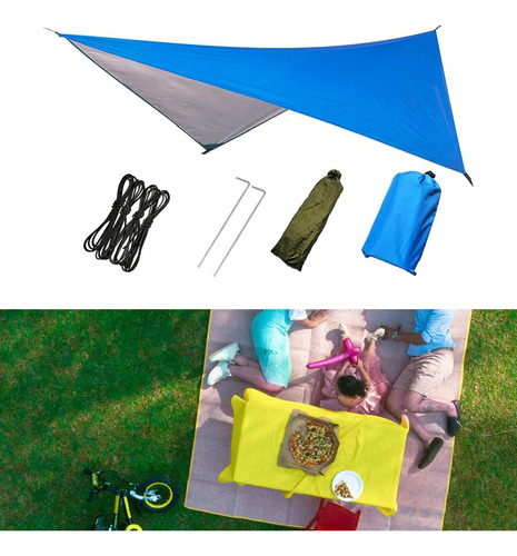 Carpa Lona Grande Camping Senderismo Tierra Tela Clavos Azul