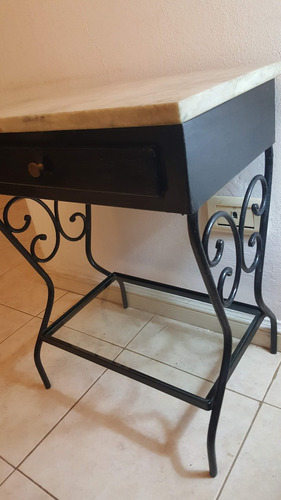 Mesa Hierro Macizo Forjado Doble Plano Mármol Vidrio Cajón (Usado)