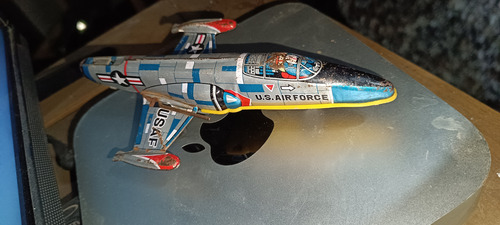 Antiguo Juguete Avión De Hojalata Jet De Combate Usa (Usado)
