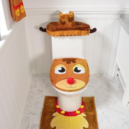 Nuevo Decoración Navideña Alce Cubre Inodoro Alfombrilla