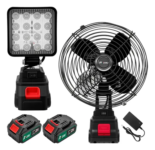 Ventilador De Mesa + Luz Led Portáteis Inclui Duas Baterias Preto