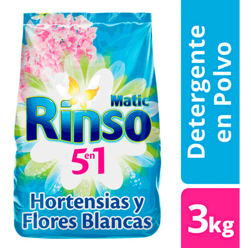 Detergente Rinso Polvo Hortensias Y Flores Blancas 3 Kg
