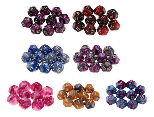 10x Dados D12 De Número Accesorios Prop Morado + Negro