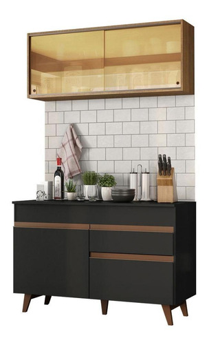 Mueble de cocina y encimera compacto Madesa Reims 120001, color negro