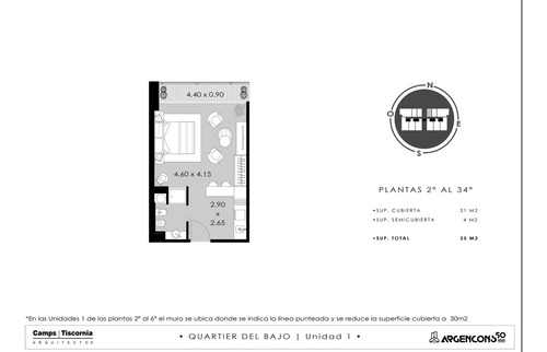 Monoambiente En Venta En Quartier De Bajo. Piso 10. Sector Rio. Torre 2.
